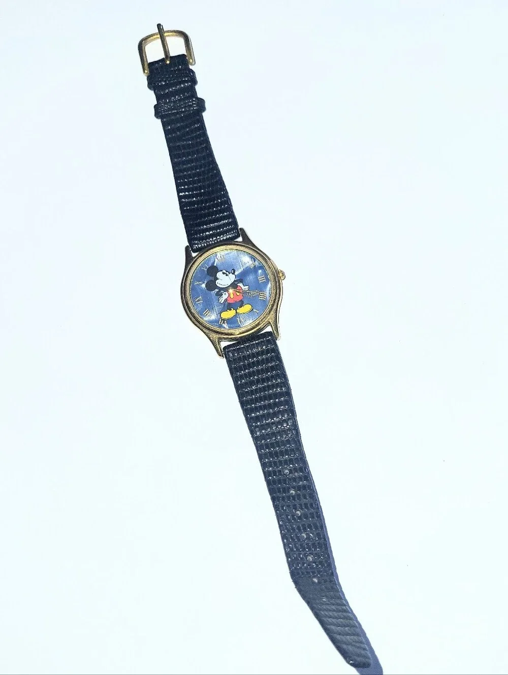 1990's Vintage Disney Mickey Mouse Lorus Watch Iridescent Blue Pearl Disneyana